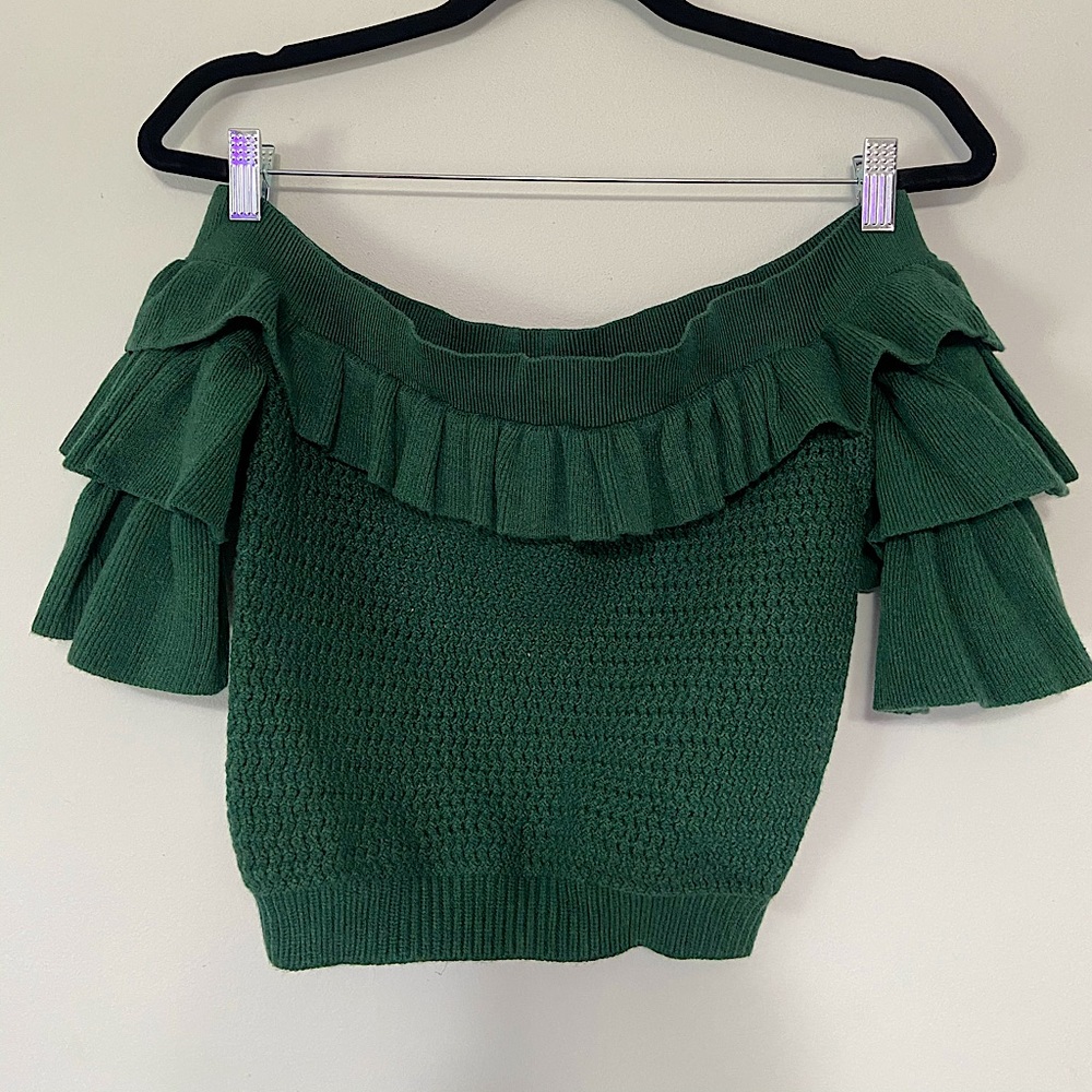 Knitted fringe crop top - green